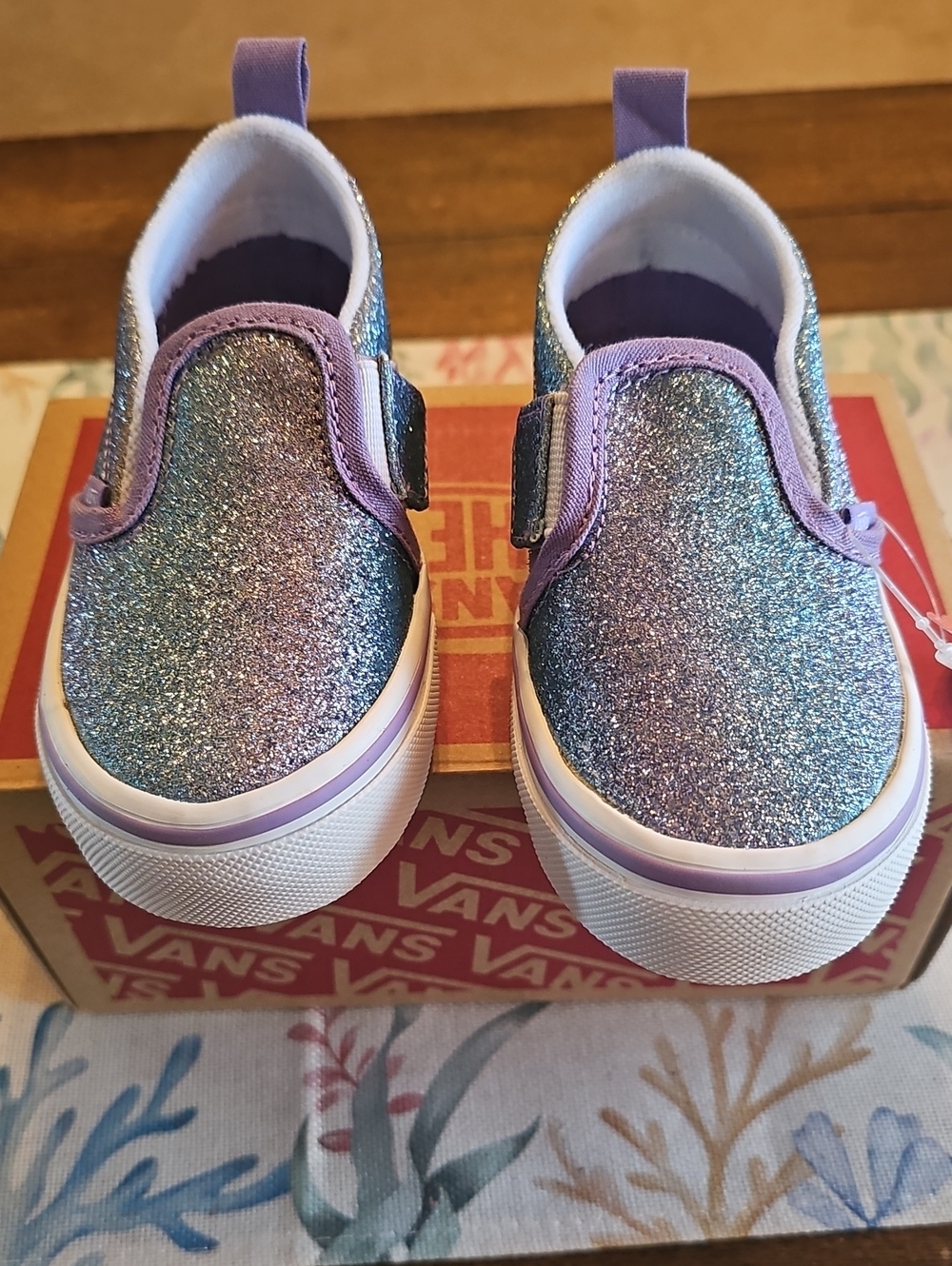 VANS SLIP ON V OMBRE GLITTER TODDLER GIRL NWT SUZE 8